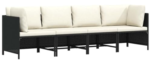 Ziaphsol 4-Sitzer-Gartensofa Schwarz, Poly Rattan Loungesofa mit Cremeweißen Kissen, Wasserdichtes Outdoor Möbel Set für Terrasse, Balkon, Garten, Pulverbeschichteter Stahlrahmen