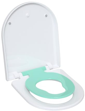 TODOT Abattant WC Familial Forme en D, Lunette de Toilette avec Siège Enfant Magnétique, Frein de Chute et Charnière Réglable, Siège de Toilette pour Adultes et Enfants, Démontage Rapide - Vert