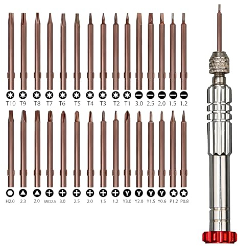 Small Screwdriver Set 30 in 1 Precision Screwdriver Set with 30 Magnetic S2 Steel Bits & Upgraded Aluminum Alloy Handle Micro Screwdrivers for Eyeglasses Watches Jewelry Computer Laptop Phone Repair