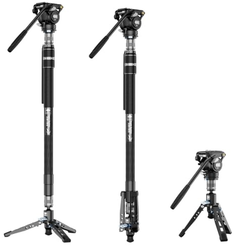 Sirui Monopode Rapid en Fibre de Carbone avec Pieds, 175cm/69 Professionnel pour Vidéo avec Tête Fluide et Base de Trépied Amovible pour Appareil Photo, DSLR, Caméscope, Charge Max 6kg/13.2lbs, AM