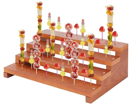 PH PandaHall 120 agujeros para brochetas de madera, expositor para pinchos y piruletas, con 4 niveles, expositor para aperitivos, cócteles, fiestas, picnics, barbacoas, 35 x 24 cm