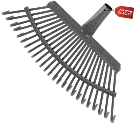 OWIJI Rastrello Orto da Giardino Qualità Professionale Acciaio 25 Denti Larghezza di 50 cm Senza Manico Spazzare Foglie Robusto Resistente Attrezzo per Orto e Giardinaggio Campeggio Cortile