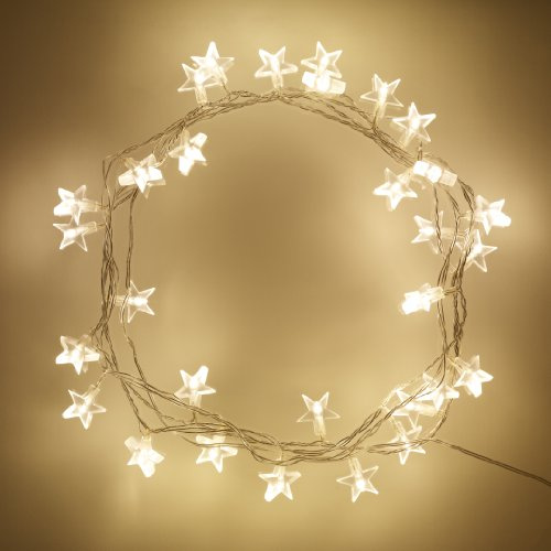 Lights4fun Indoor Star String Fairy Lights with 30 Warm White LEDs on Clear Cable Plug in 3.2m