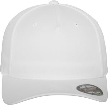 Flexfit 5 Panel Baseball Cap - Unisex Mütze, Kappe für Herren und Damen, einfarbige Basecap, rundum geschlossen - Farbe white, Größe S/M