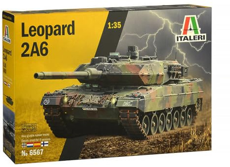 ITALERI 6567S - 1:35 Leopard 2A6 , Modellbau, Bausatz, Standmodellbau, Basteln, Hobby, Kleben, Plastikbausatz, detailgetreu, Unlackiert