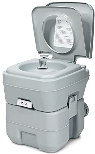 GIANTEX Toilettes portables de camping avec réservoir d'eau douce 12 l et réservoir d'eaux usées 20 l, démontables, intérieur et extérieur pour camping, pêche, voyage, bateau (gris)