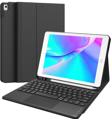 Earto Teclado iPad 9 Generacion, Funda Teclado iPad 9a Generación con Touchpad, 2 Canales BT, Desmontable Bluetooth Español Ñ Layout para 9ª/8ª/7ª Gen. 10.2” & Pro 10.5/ Air 3, Negro