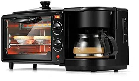 DieffematicMBJ Bread Maker Electric Oven Kitchen 3 In 1 Breakfast Making Machine Multifunction Drip Coffee Maker Household Bread Pizza Frying Pan Toaster (Color : Schwarz)