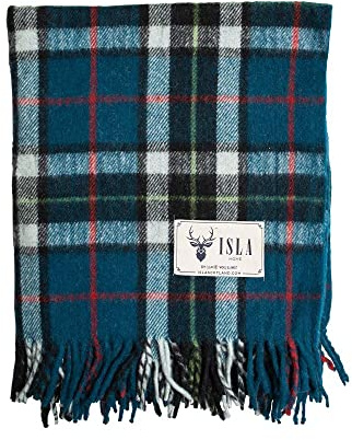 The Scotland Kilt Company Unisex Knee Rug in Thomson Blue Tartan - Soft Wool Travel Blanket Warm Throw with Fringed Edges - 36 x 59”