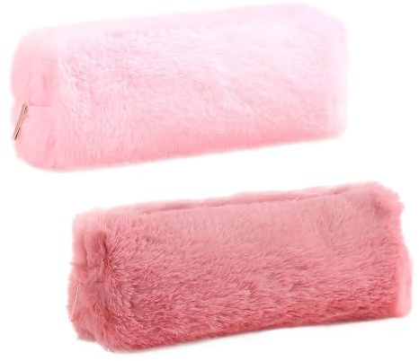 2 stycken plyschpennfodral, vitt fluffigt pennfodral, flickor kvinnor studenter sött pennfodral, smyckesväska, kosmetikväska, lämplig för skola, arbete, resor (rosa, sojarosa), ROSA, Plyschig, söt