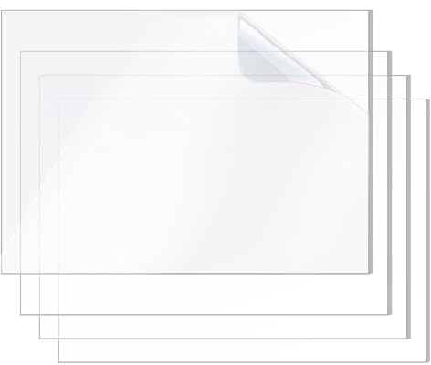 AKOAFE 4PCS A3 Acrylic Sheet Clear Perspex Sheet 3mm Thick Plastic Sheet Acrylic Board for DIY, Craft, Protective Film, Glass Replacement, 29.7 x 42cm