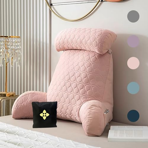 CCTSA Therapeutic Back Support Reading Pillow for Bed, Reading Pillow/Lumbar Support Cushion with Armrest, Bed Seat Relax Pillow with Washable Cover and Pouch, Great as Backrest for Books or Gaming