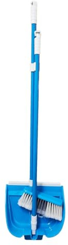 Juego de escoba y cepillo de mango largo para limpieza de suelo, color azul plegable