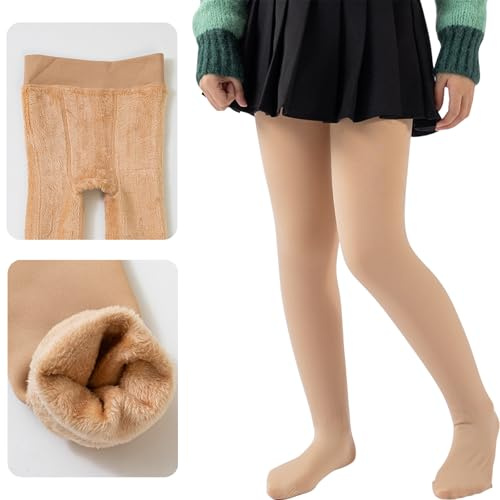 Runmeihe Mallas con Forro Polar para Niñas, Medias Termicas Opacas de Invierno, Mallas Térmicas Elásticas con Doble Forro