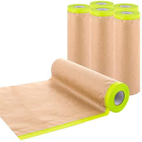 DAJAVE Lot de 6 rouleaux de papier de masquage, 55 cm x 15 m, papier de masquage pour pulvérisation, film de masquage pré-collé et papier de masquage drapé pour peinture, meubles de voiture,