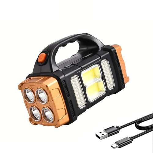 sallbris Premium High Lumens LED Work Light – Multipurpose Flashlight with Searchlight and Lantern Features - Rechargeable Outdoor Waterproof Solar Flashlight - Portable & Lightweight(Yellow