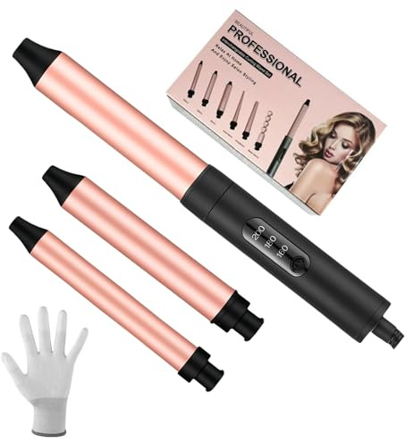 Flintronic Curling Wand, 3 in 1 Curling Tongs, Professional Styler Ceramic Hair Curler with Heat-Resistant Glove, Adjustable Temperature Curling Iron for Short & Long Hair