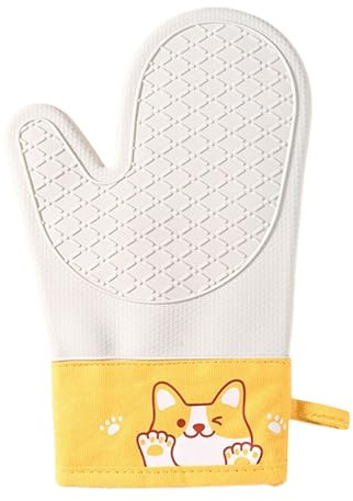 Oven Mitts - Double Layer Insulated Gloves, Non Slip Cotton Kitchen Mittens for Cooking, Thick Heat Resistant Dog Pattern Design with Comfortable Grip, Baking Gloves for Outdoor Stove Use