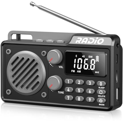 UMUTOO Tragbares AM/FM/SW Radio mit Bluetooth Kleines Aufladbares Radio mit Lautsprecher, Timer Funktion, USB/TF/AUX Anschlüssen für Küche Schlafzimmer Outdoor