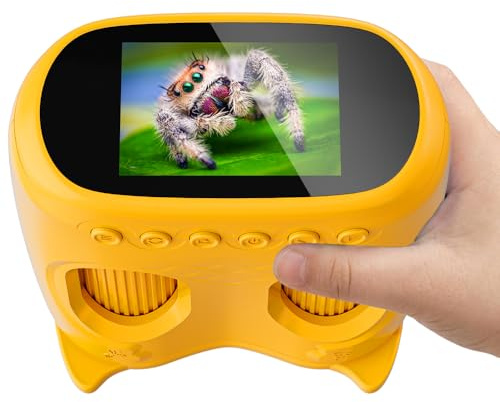 2en1 Microscope Numérique pour Enfants et Jumelles Enfant, Temodu IPS 4K 2.0 Pouces Microscope Enfant, Télescope Rechargeable 8 Lumières LED, Sciences de Plein air pour Les 3 Ans et Plus (Orange)