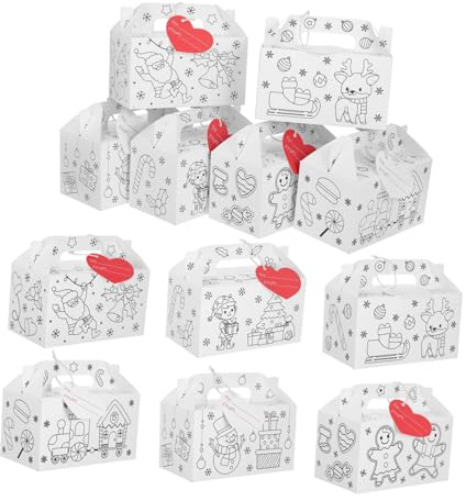 FIXOSHEE 12 Stück Teiliges DIY Weihnachtsfüllbox Karton Große Malbox zum Selbstgestalten Geräumige Geschenkbox für Weihnachtsplätzchen Süßigkeiten und Partygeschenke Interaktive