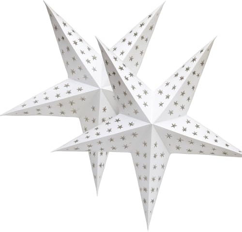 YEPSIO Paper Star Lantern Lampshade, 24 Inch, 5 Pointed, Foldable, Hanging Decoration for Christmas, Wedding, Birthday Party, Home (2, White)
