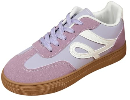 Halvskor dam höst eleganta damskor med mjuk sula fritidsskor andas bekväma sneakers platt botten gummistövletter promenadskor vintage casual sportskor, lila, 37 EU