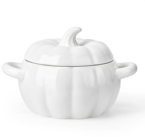 Justup Bol à soupe en céramique citrouille d'Halloween de 1,9 l avec anse | Saladier - Grand saladier en céramique - Vaisselle décorative pour Thanksgiving, Halloween, fête citrouille