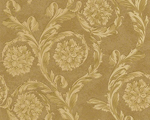 Versace wallpaper Creamy Barocco 935883 93588-3 Non-Woven Wallpaper with Baroque Ornaments 10.05 m x 0.70 m Gold/Beige