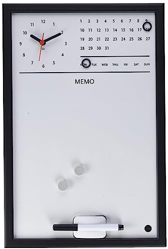 Bi-Office Tableau magnétique effaçable à sec avec Horloge/Planificateur Hebdomadaire 30 x 45 cm Noir