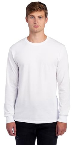 Jerzees Men's Dri-Power Cotton Blend Long Sleeve Tees, Moisture Wicking, Odor Protection, UPF 30+, Sizes S-3X, White, Medium