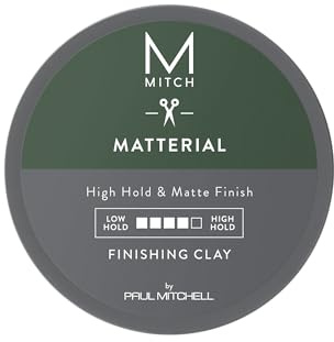 MITCH by Paul Mitchell Matterial Finishing Clay for Men, High Hold, Ultra-Matte Finish, For All Hair Types, 3 oz.