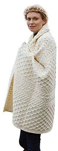 100% Wool Blanket With Honeycomb Knitted Design, white Colour