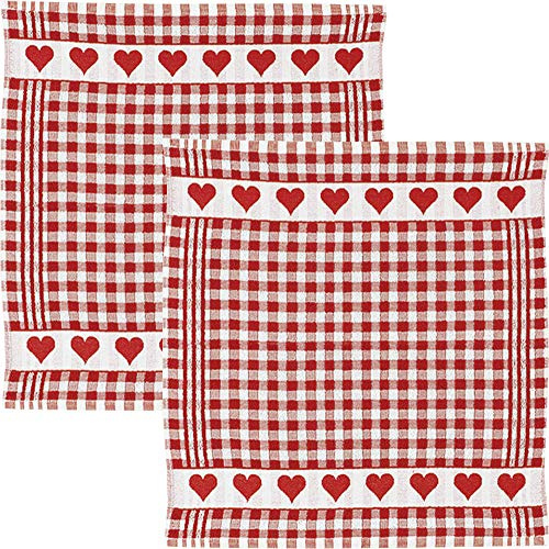 Kracht Frottier-Geschirrtuch 2er-Pack Baumwolle Karo/Herz rot Größe 50x50 cm