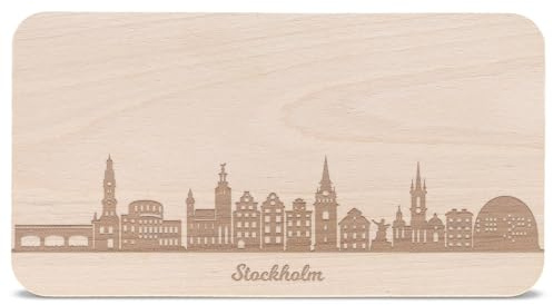 GRAVURZEILE Frühstücksbrettchen mit Gravur - Skyline Stockholm - Holz Schneidebrett Vesperbrett Brotzeitbrett - Geschenk für Stadtverliebte - Ideal auch als Souvenir