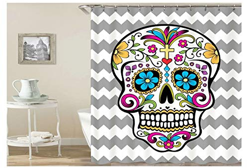 KnSam Duschvorhang Anti-Schimmel Wasserdicht Badewanne Vorhang Bad Vorhang für Badezimmer Totenkopf mit Totem 100% PEVA inkl. 12 Duschvorhangringen 165 x 200 cm