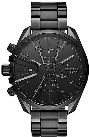 Diesel Herrenuhr Ms9 Chrono, Chronographenwerk, 48mm schwarzes Edelstahlgehäuse mit Edelstahlarmband, DZ4537