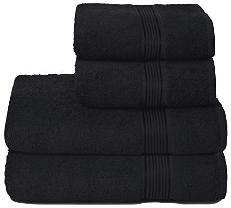 GLAMBURG Ultra Soft 4er-Pack Handtuch-Set, Baumwolle, enthält 2 übergroße Badetücher 70 x 140 cm, 2 Handtücher 50 x 90 cm, für den täglichen Gebrauch, kompakt und leicht — Schwarz