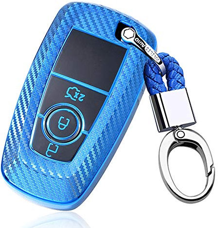 ontto Autoschlüssel Hülle kompatibel mit Ford Mondeo Fusion Mustang Explorer EcoSport S-Max Ranger Fiesta F150 F250 Fernbedienung Cover TPU Schlüsselhülle Schlüsselanhänger Schlüssel Schutz Etui-Blau
