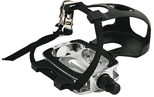EIRONA 9/16 Aluminum Alloy Bike Pedals with Toe Clips/Cages and Straps, Bicycle Pedals for Spin Indoor Exercise Bike, Mountain Bike