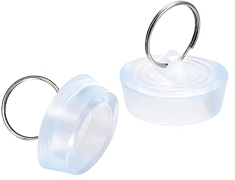 sourcing map Rubber Sink Plug, Drain Stopper Clear Blue Fit 34.5-37mm with Hanging Ring for Bathtub Kitchen and Bathroom 2 Pcs