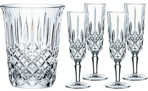 Nachtmann Spiegelau Celebration Set Noblesse, 4 Champagnergläser 155 ml + Sektkühler 2,69 Liter, Kristallglas, 104364