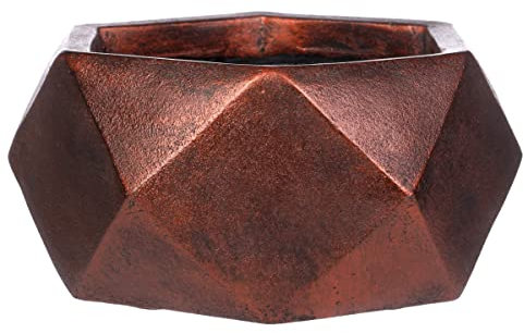 IDEALIST 10 Inch Faceted Bronze Reinforced Stone Bowl Planter | Large Bonsai Pot | Succulent Plant Pot D26 H15 cm, 7 litres