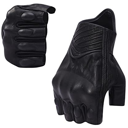 Harssiney fingerlösa handskar herr, motorcykelhandskar herr, motorcykelhandskar läderhandskar, halvfinger ofodrade motorcykel utomhus bilhandskar (svart, XL)
