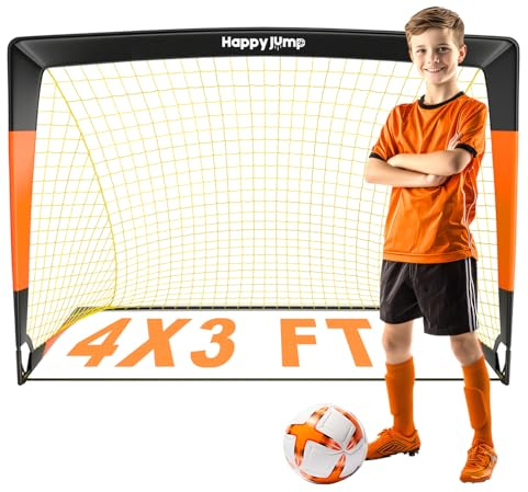 Happy Jump Upgraded Pop Up Football Goals | Portable Football Nets – 4x3FT Black-Orange Single Pack for Garden & Outdoor Training