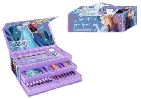Frozen Malkoffer - Enthält Marker Stifte, Wasserfarben und Buntstifte - Malkasten mit Malheft - Original Produkt in Spanien Designed