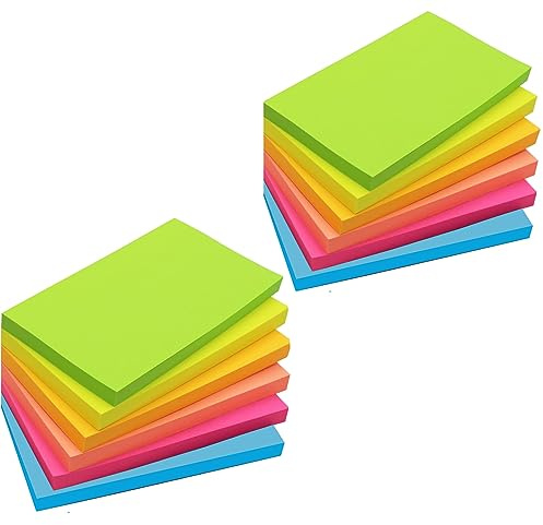 960 Sheets - 7,6 x 12,7 cm Große Haftnotizen, 76 x 127 mm, 6 Brillante Farben, Sortiert, Selbstklebende blöcke, 80 Blatt pro Block für Erinnerung, Checkliste oder To-Do-Liste