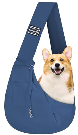 Hundetragetasche Blau, Kleine Haustier Tragetasche Verstellbarer Schultergurt, Reversibel, Transporttasche, Schultertasche, Sling Bag, Umgekehrter Gebrauch Hundetasche für Kleine Hunde, Katze.