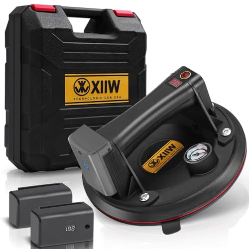 Mit 2X Akku & Manometer, Elektrischer Saugheber Max. 300KG Saugnäpfe | Selbst Nachsaugend Glasheber 8 Vakuum Starker Saugnapf für schweres Glas, Fliesen, EisenplatteSchiefer, f. Materialtransport