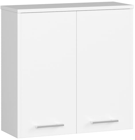 Home Collective Badezimmer-Wandschrank, Hängeschrank, mit 2 Türen, 60 x 22 x 60 cm, aus 16 mm starker, abriebfester Laminatplatte, Weiß